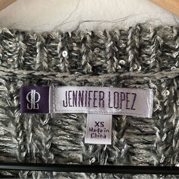 jennifer lopez gray sequin fuzzy flowy sweater size xs - Picture 3 of 8